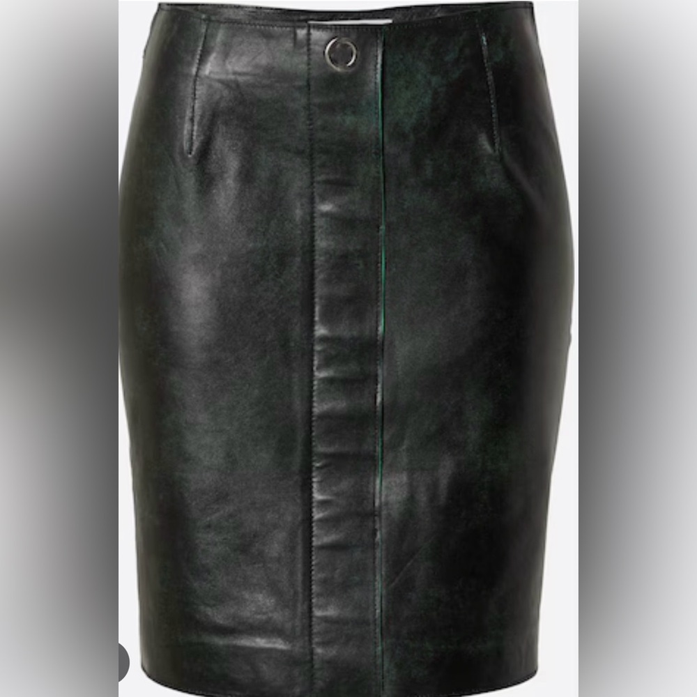 NWT DAY BIRGER ET Mikkelsen Elegant Black Leather Pencil Skirt Green Hue size S - Picture 2 of 6